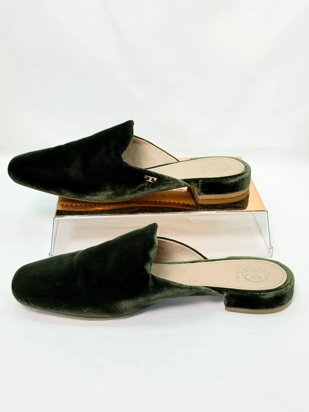 Tory Burch Carlota Velvet Slide Mules Green Banana Leaf Size 7
